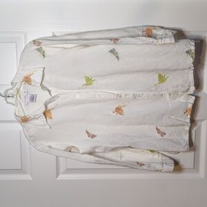 CL3-Susan Graver Style M Linen LS Button Down Butterfly Shirt
